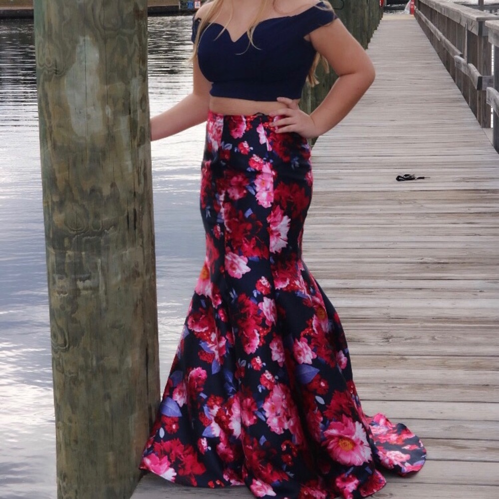 Navy Blue/ Floral Mermaid style Prom dress